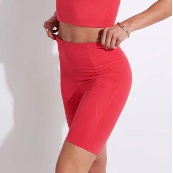 Girlfriend Collective High Rise Run Biker Shorts Pink/Red S - Picture 2 of 6